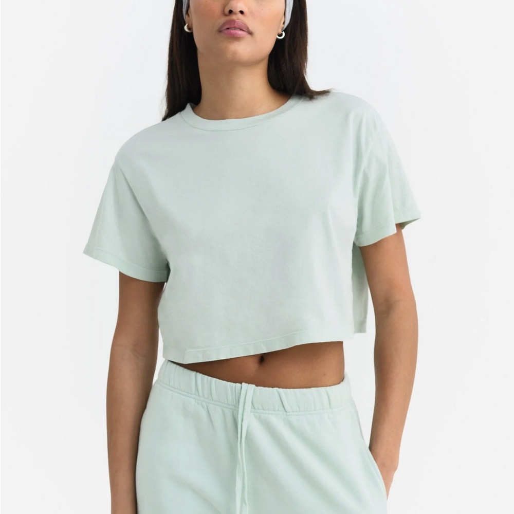 NEW MATE Organic Cotton Relaxed Crop Tee M Seafoam